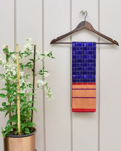 Blue Color and Red Border Ikkat Silk Dupatta