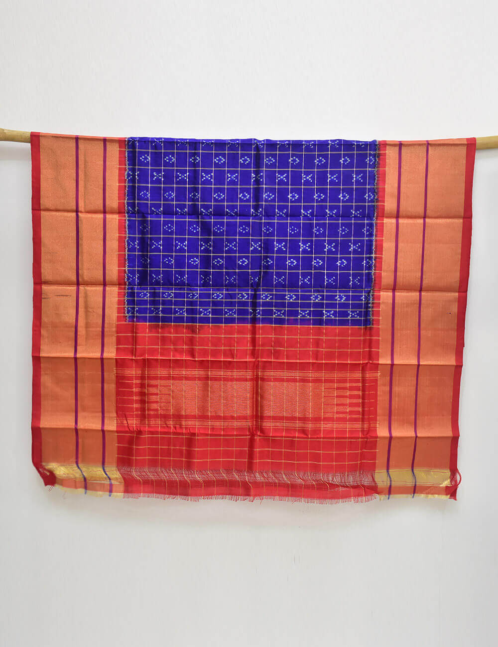 Blue Color and Red Border Ikkat Silk Dupatta - Image 2
