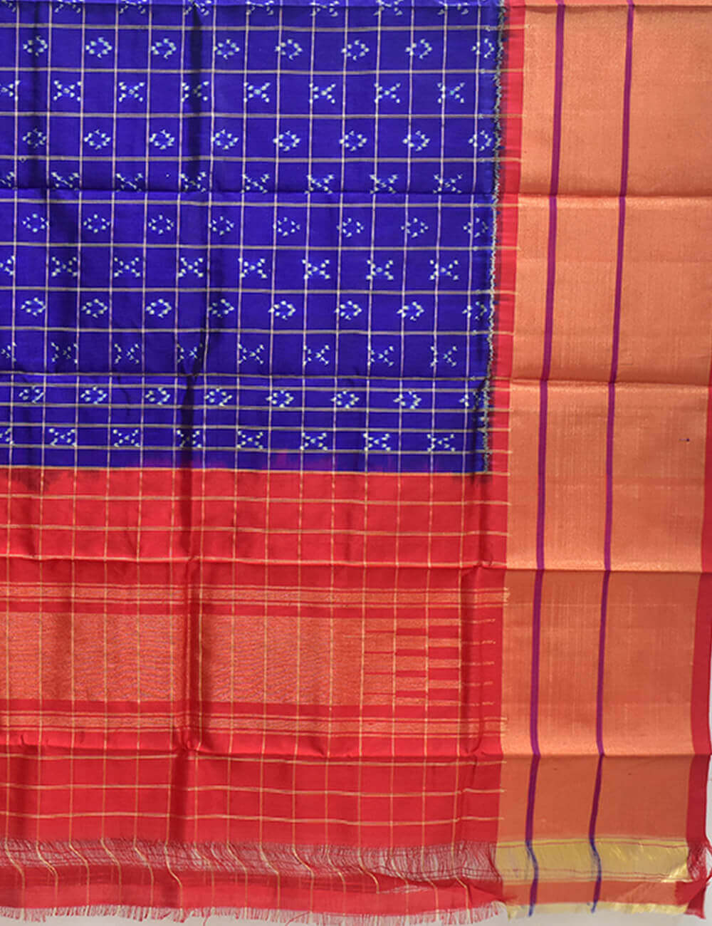 Blue Color and Red Border Ikkat Silk Dupatta - Image 3