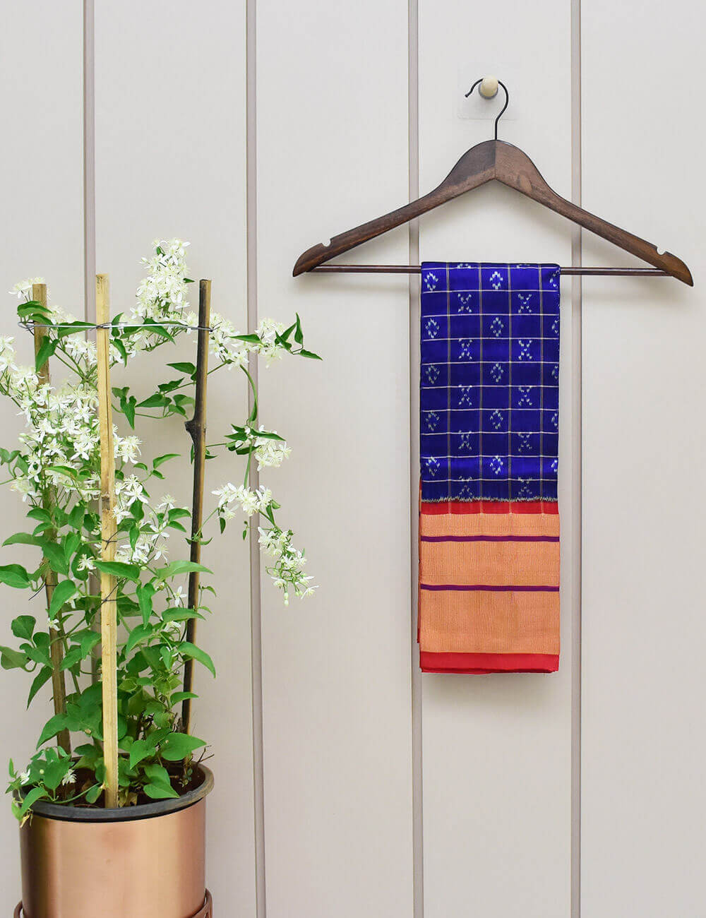 Blue Color and Red Border Ikkat Silk Dupatta