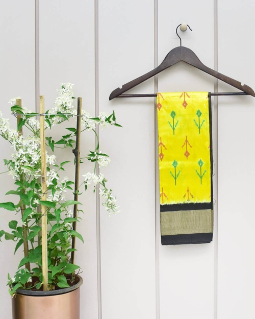 Yellow Color and Black Border Ikkat Silk Dupatta
