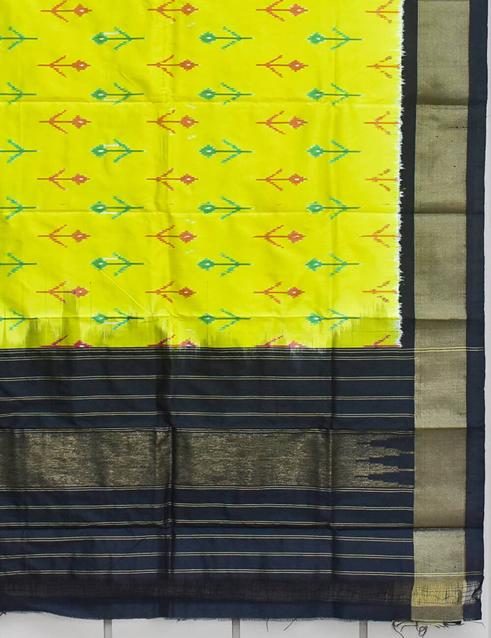 Yellow Color and Black Border Ikkat Silk Dupatta - Image 3