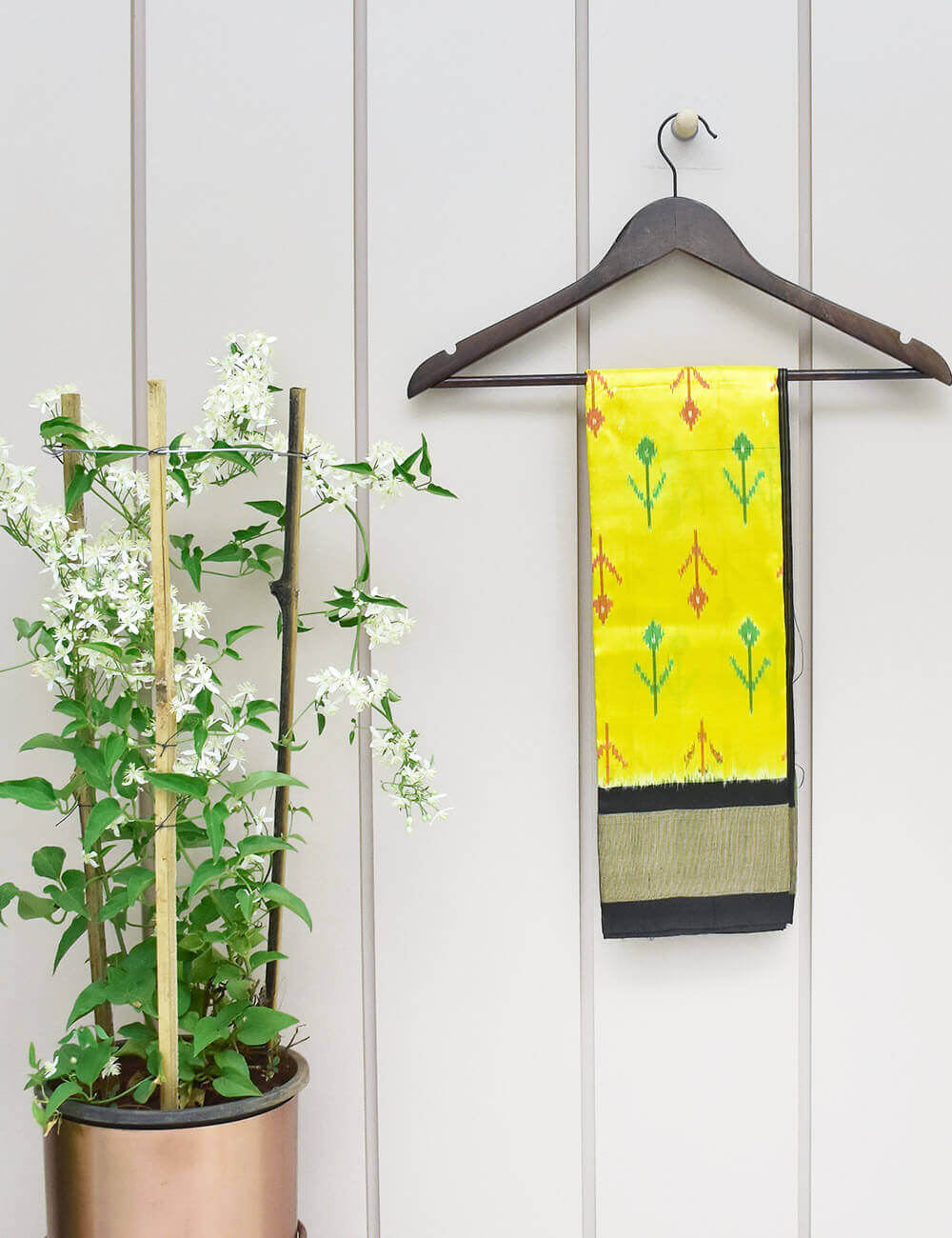 Yellow Color and Black Border Ikkat Silk Dupatta