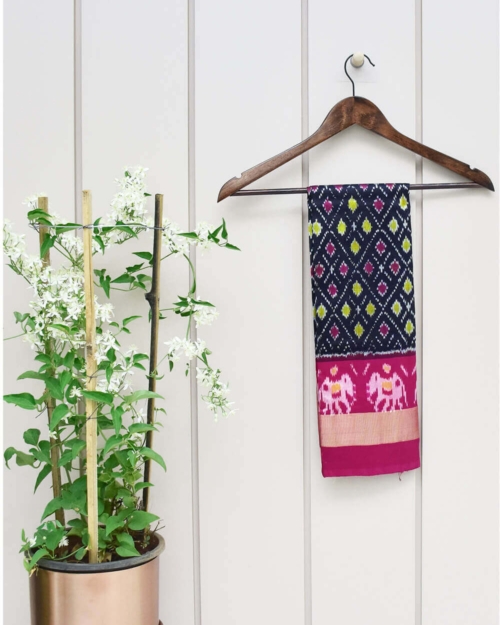 Black Color and Pink Border Ikkat Silk Dupatta