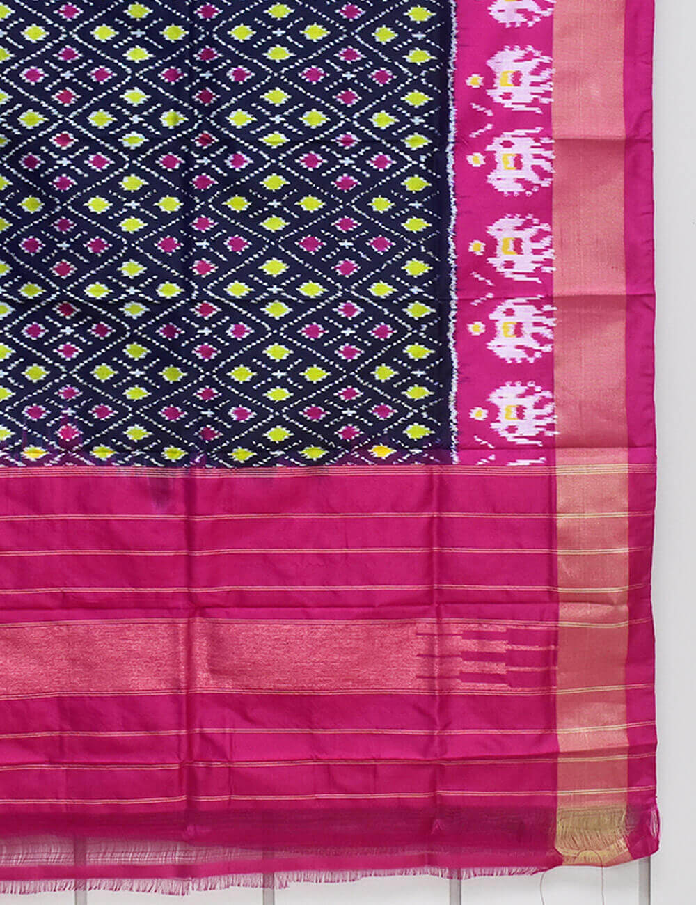 Black Color and Pink Border Ikkat Silk Dupatta - Image 3