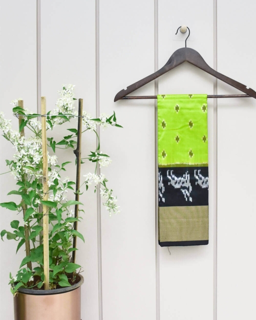 Green Color and Black Border Ikkat Silk Dupatta