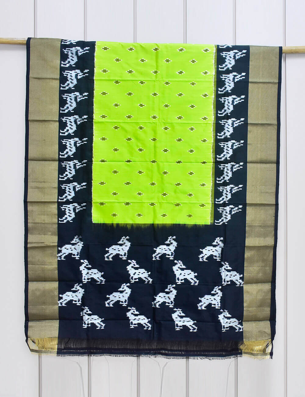 Green Color and Black Border Ikkat Silk Dupatta - Image 2
