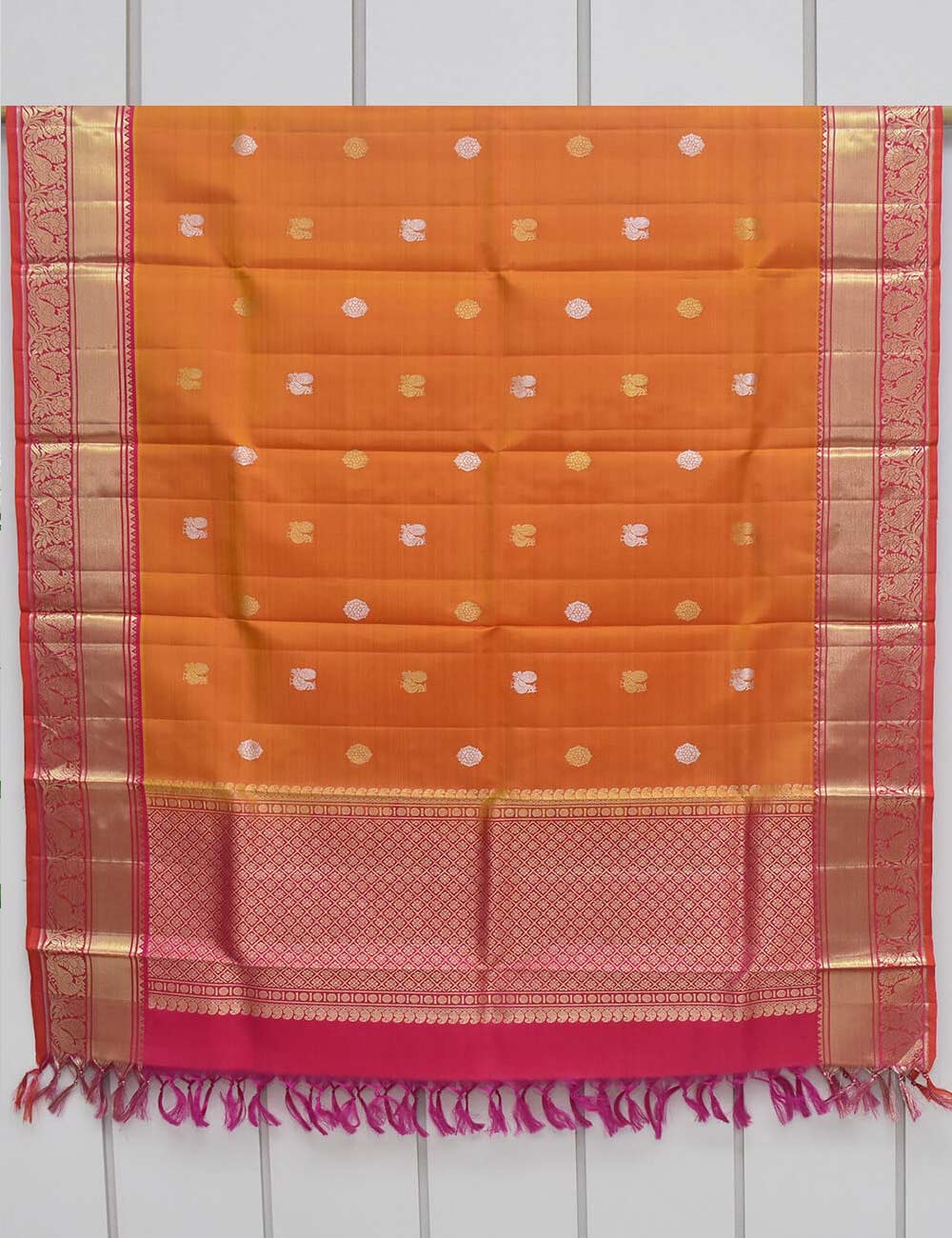 Orange Color Kanjivaram Silk Dupatta - Image 2