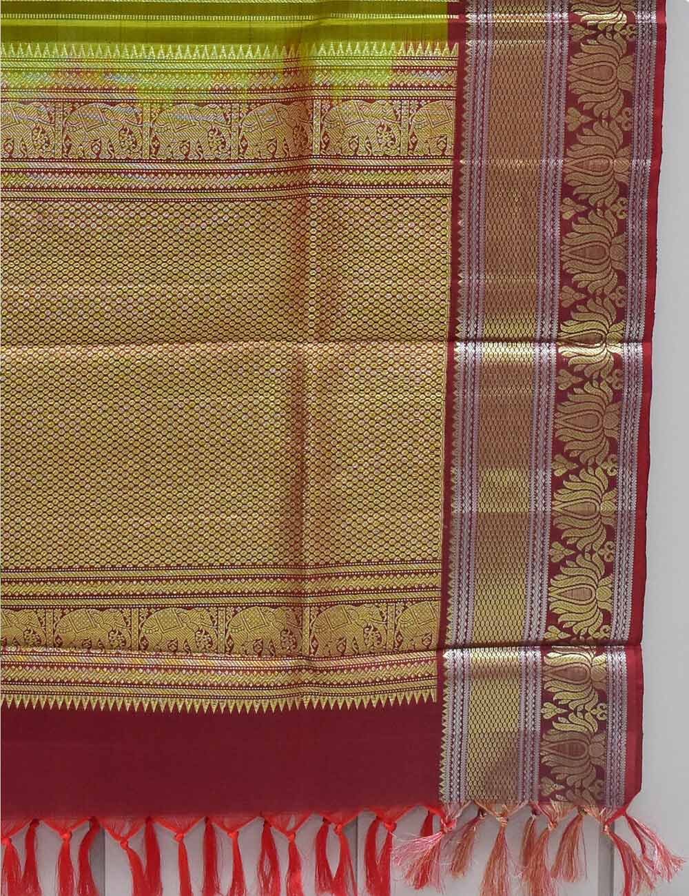 Green Color Kanjivaram Silk Dupatta - Image 2