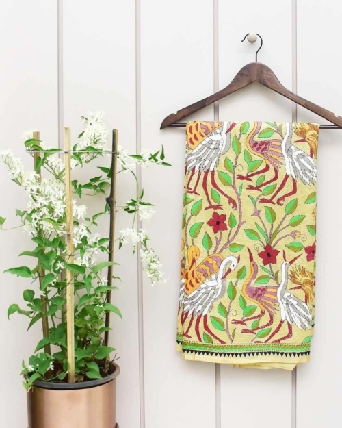 Swan Design Kantha Silk Dupatta