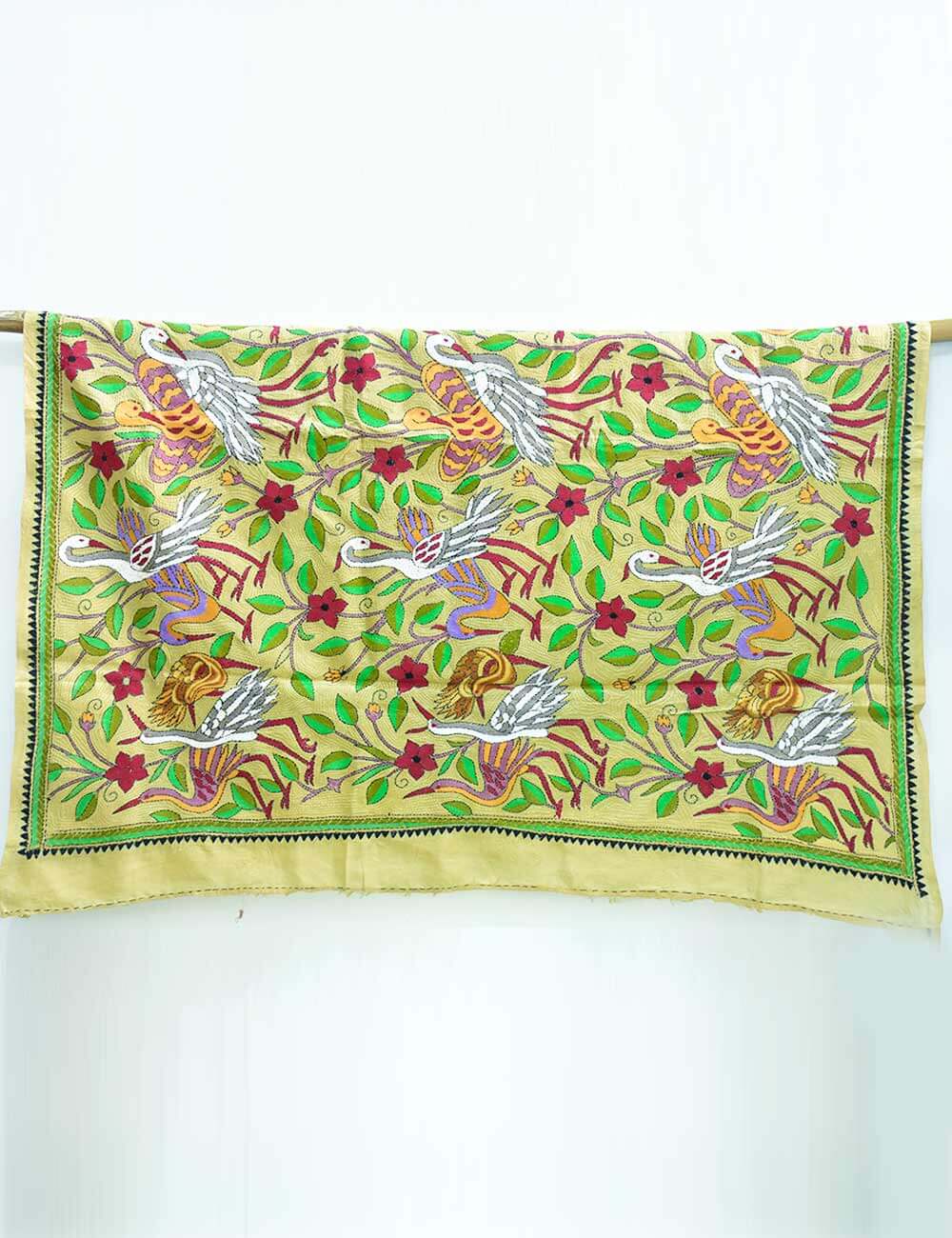 Swan Design Kantha Silk Dupatta - Image 2